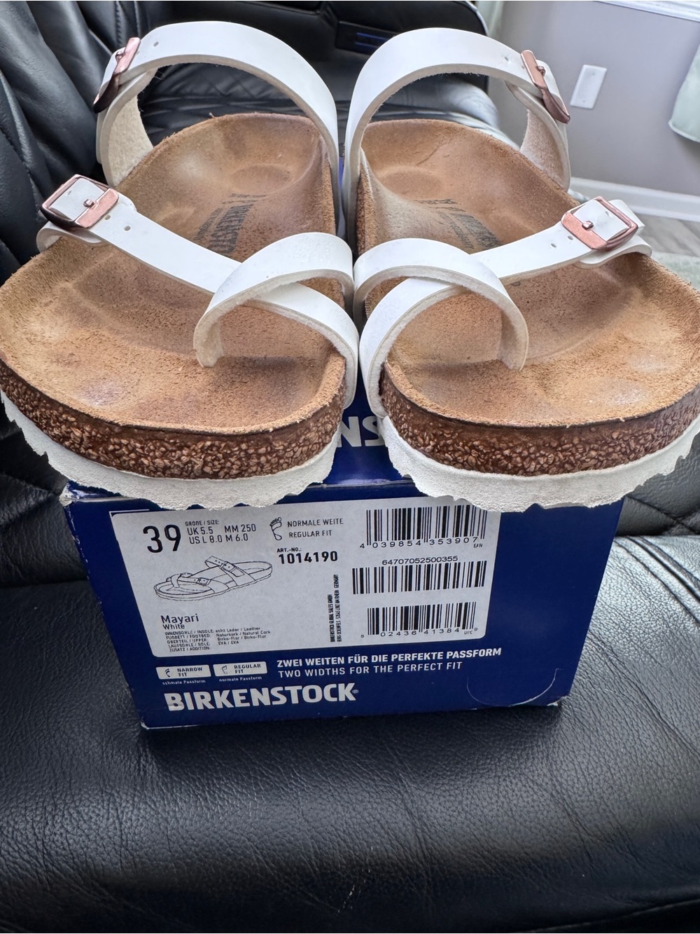 Birkenstock White Mayari Sandals with Rose Gold Buckles